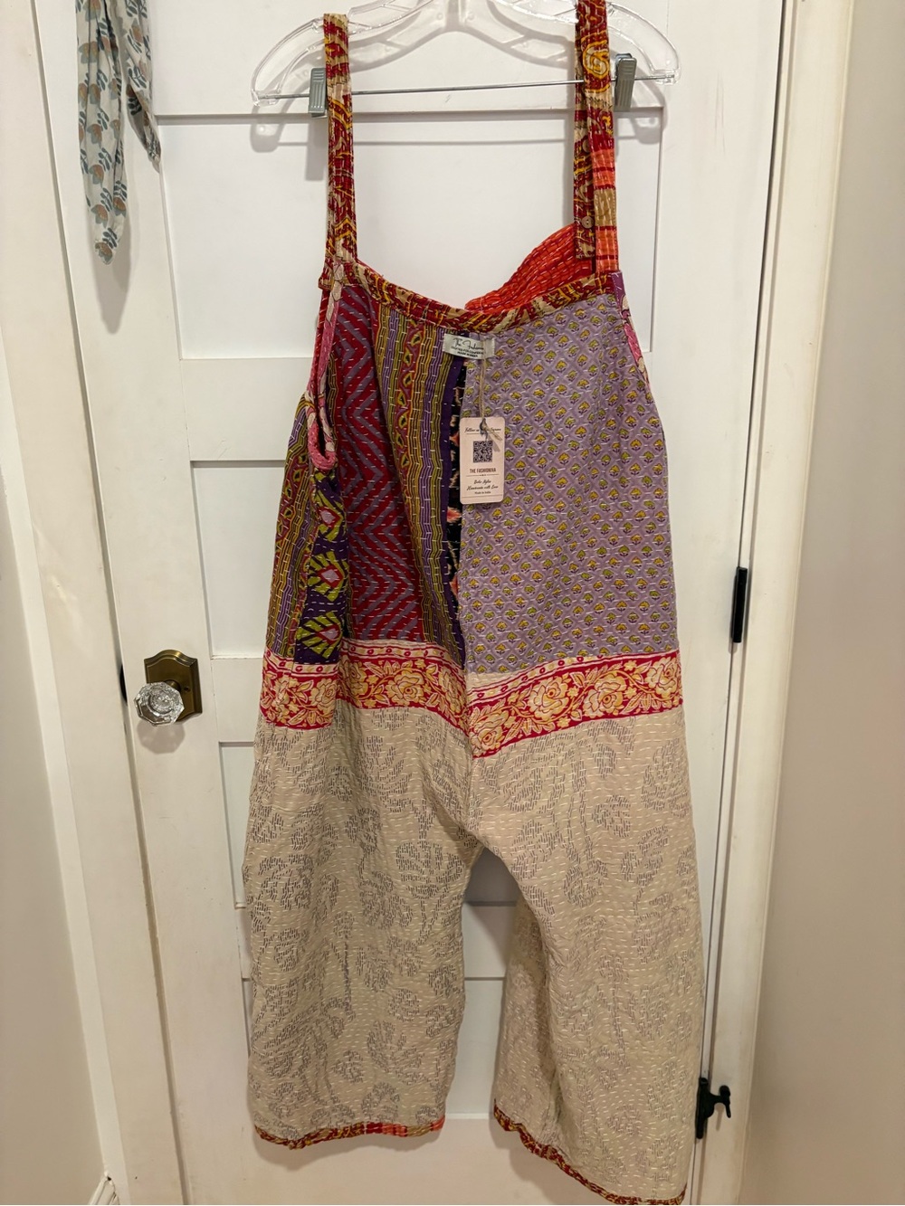 Kantha Patchwork Cream & Lavender Harem Jumpsuit Reversible NWT - Picture 3 of 16